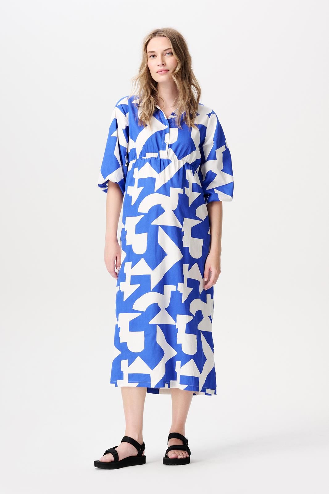 Noppies Maternity Jurk met voedingsfunctie Pilar - Graphic Blue Print