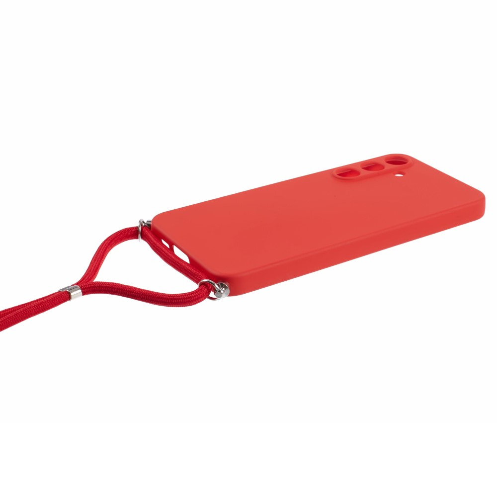 Samsung Galaxy A55 Necklace Gummi Case Hülle   Handykette (140cm) - Rot / Silber