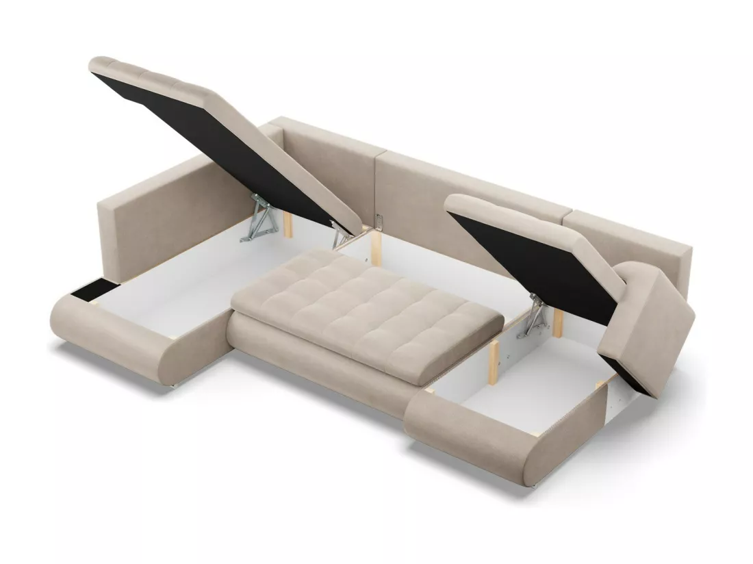Canapé d'angle en U avec fonction sommeil, Ottoman, Beige