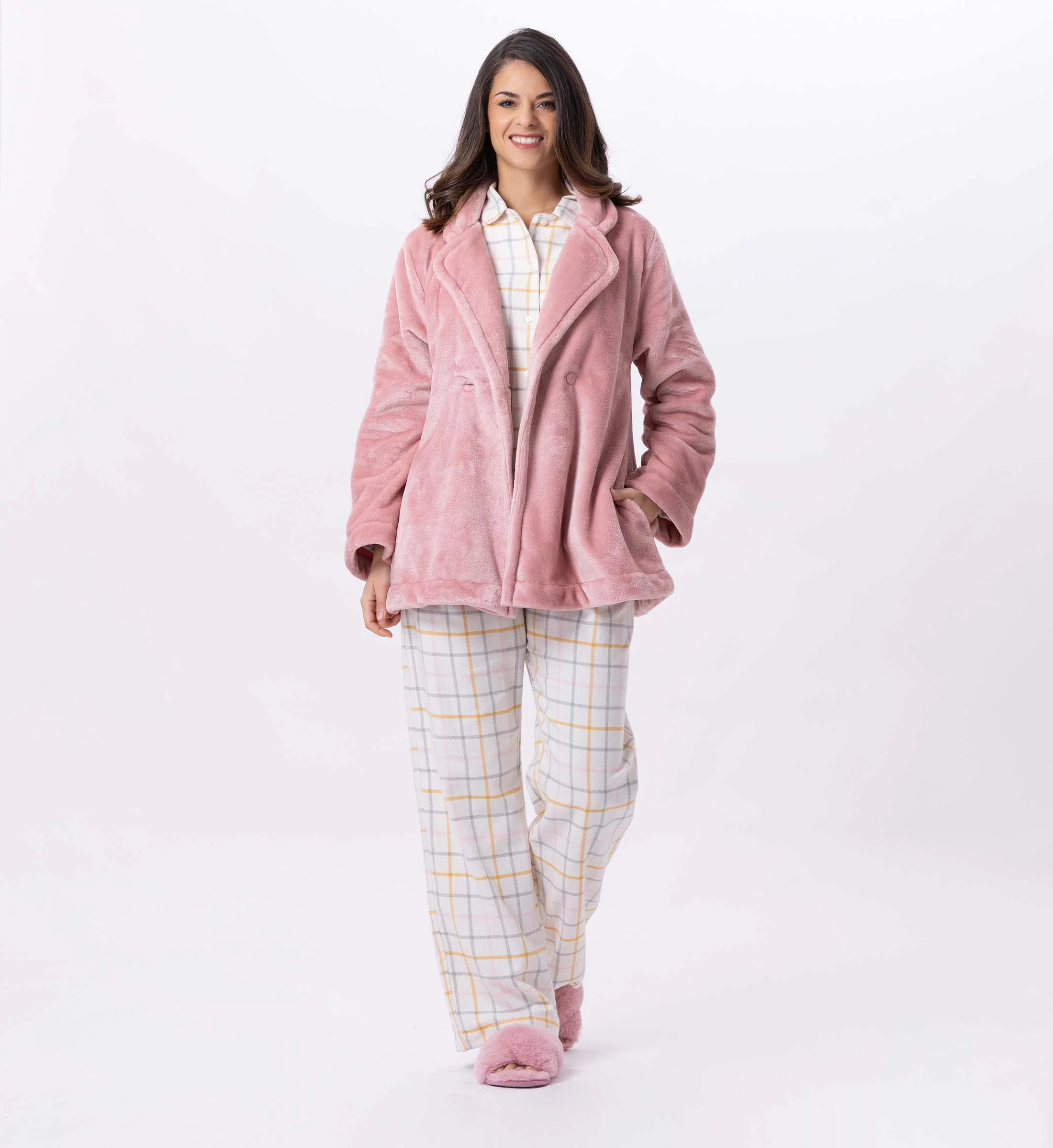ESSENTIEL H77A - Veste en peluche flanelle | Rose