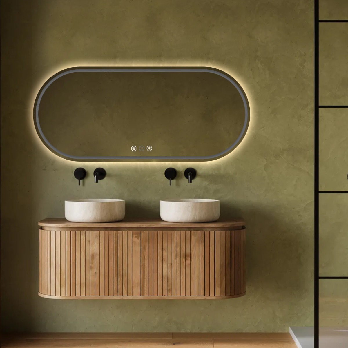 Saniclear Triova ovale spiegel 160x70cm met verwarming, directe en indirecte verlichting