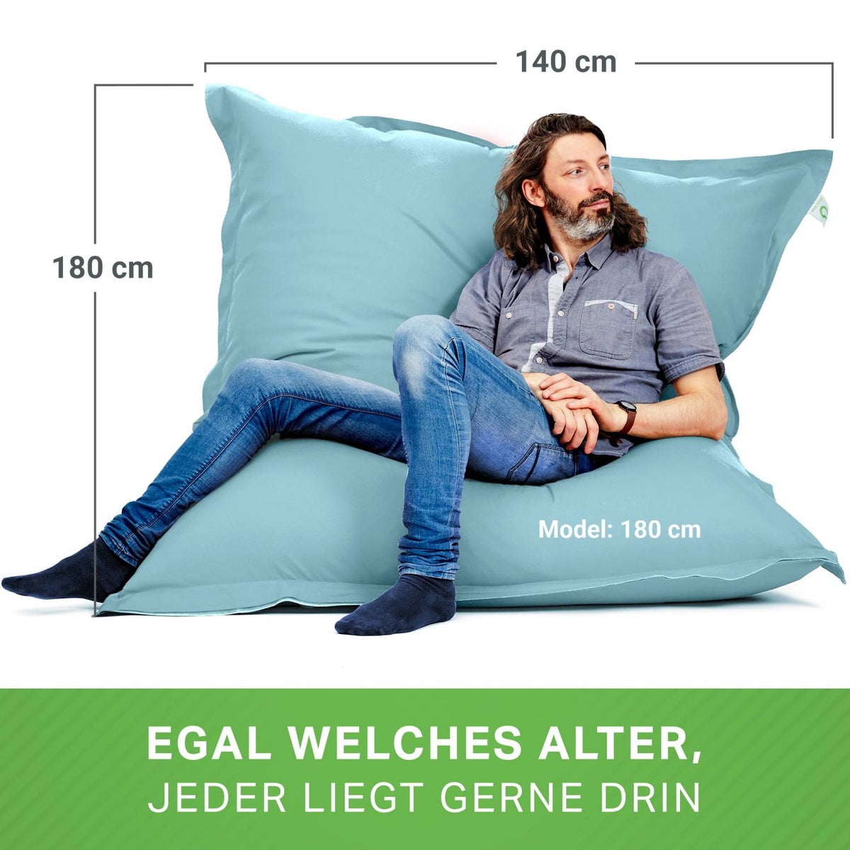 Green Bean Indoor Zitzak XXL 140x180cm 380 Liter Kinderen & Volwassenen Zitzak EPS Kralenvulling Reuze Zitzak Groot Ligbedkussen Zitkussen - Aquamarijn