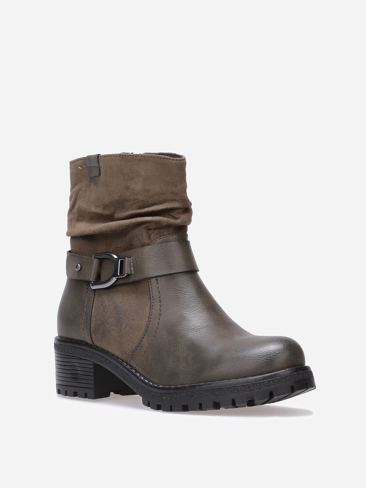 Bottines plissées bi-matières- Kaki