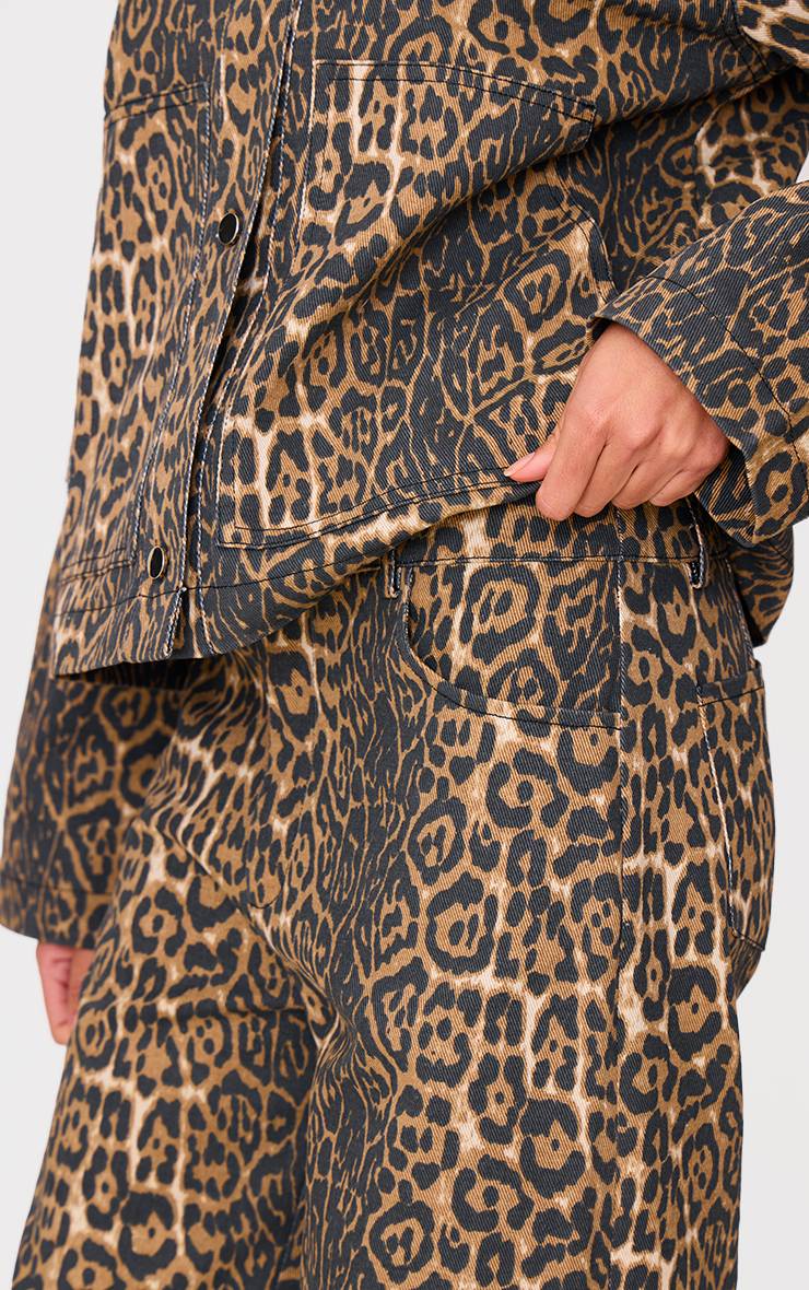 Gris Pierre Pantalon Large En Sergé Imprimé Léopard