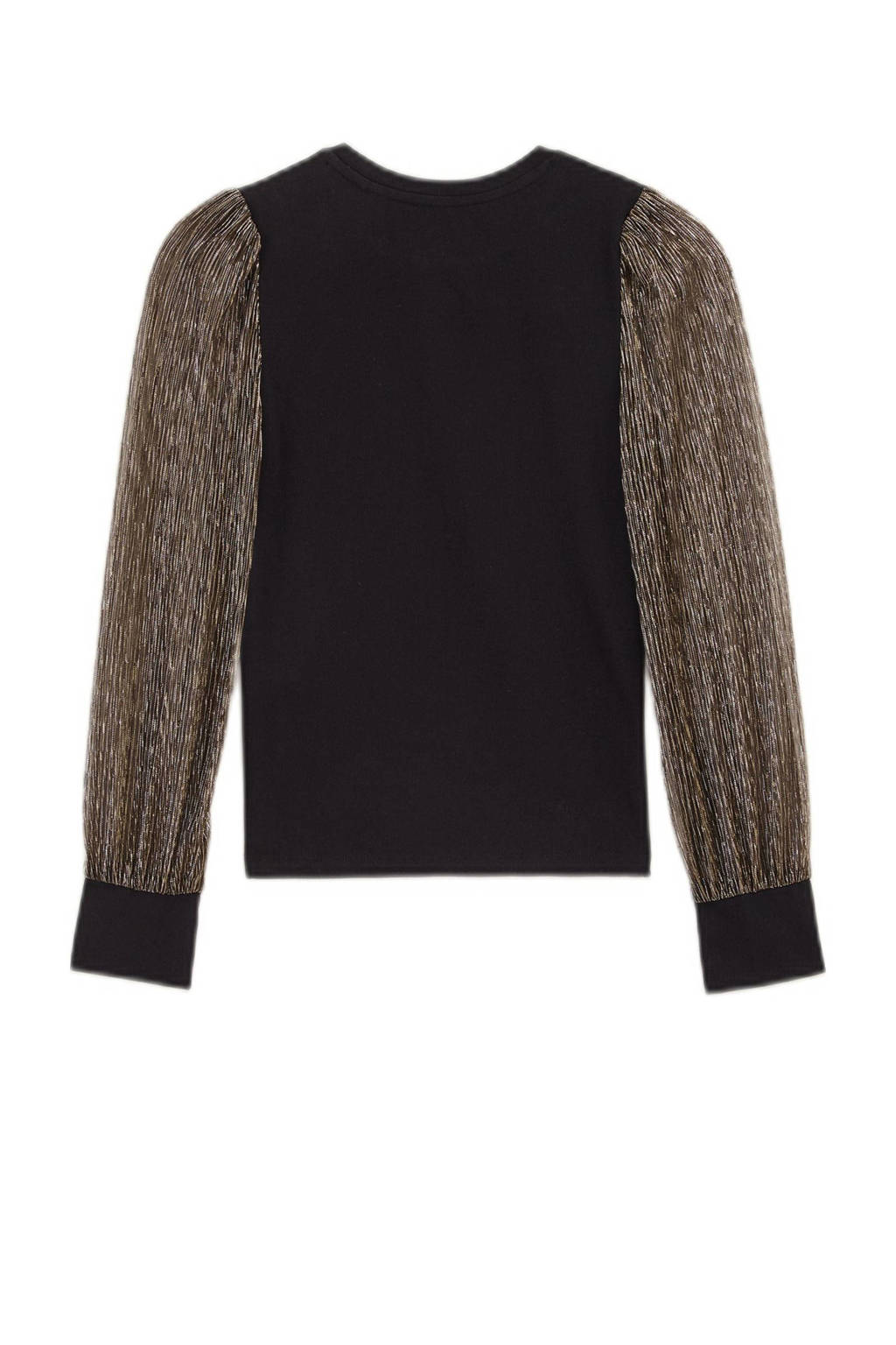 WE Fashion top met borduursels zwart/goud