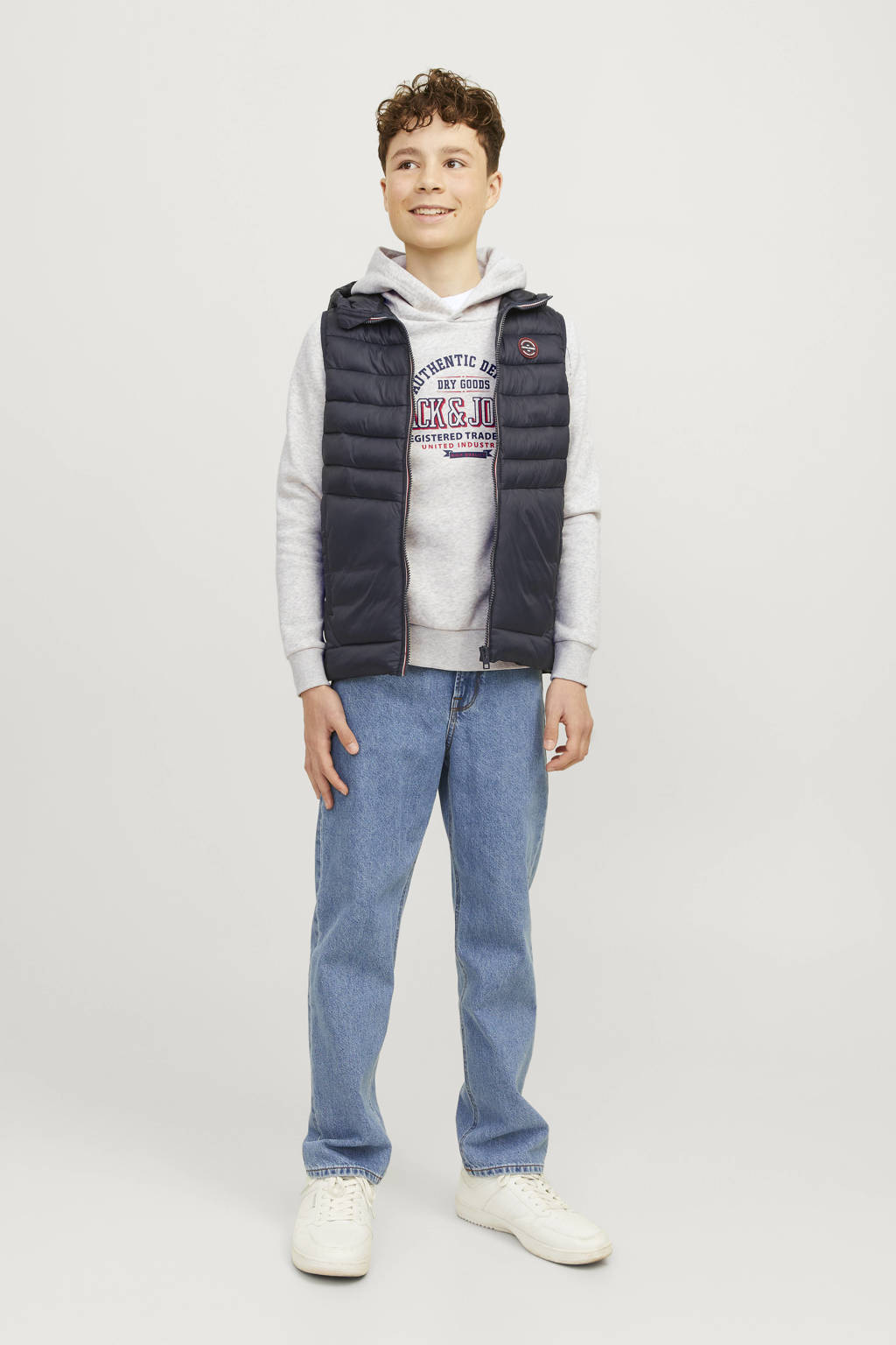 JACK & JONES hoodie JJELOGO met logo wit melange