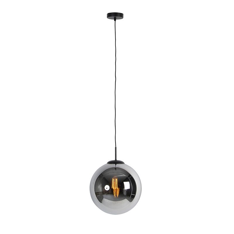 Art Deco hanglamp zwart met smoke glas 30 cm - Pallon