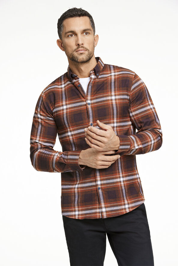 Lindbergh Brushed checked shirt L/S Dk burgundy