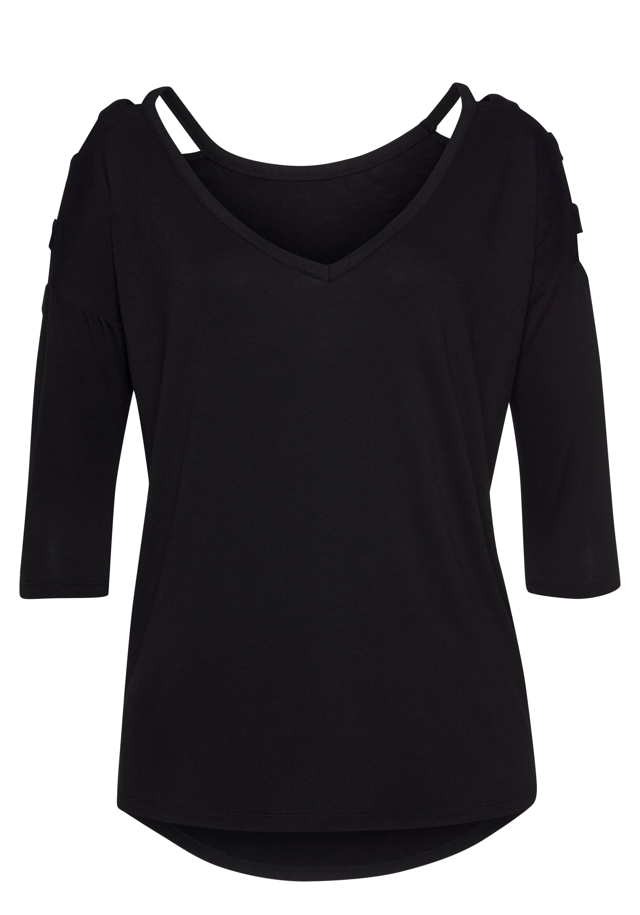 LASCANA 3/4-Arm-Shirt , mit Cut-outs, raffiniertes Longsleeve, schulterfrei