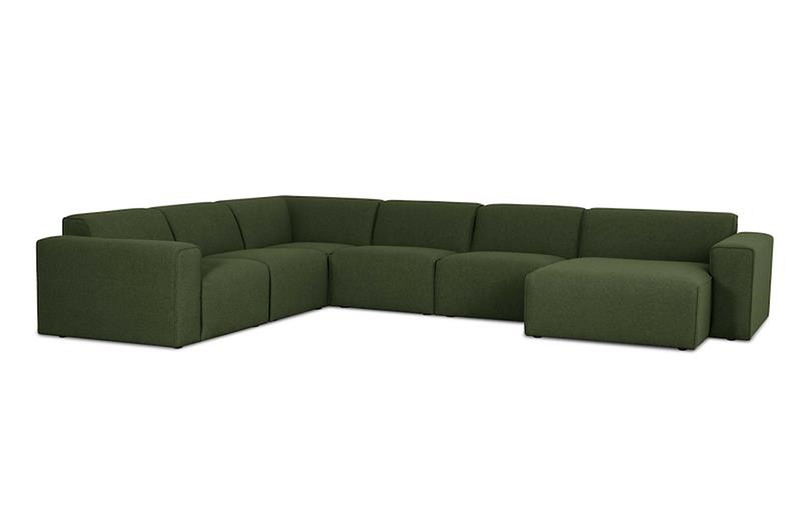 Styl U-sofa 2-seter venstre, 2-seter og sjeselong høyre. Tekstil Neve17/2 Dark Green med sorte ben.