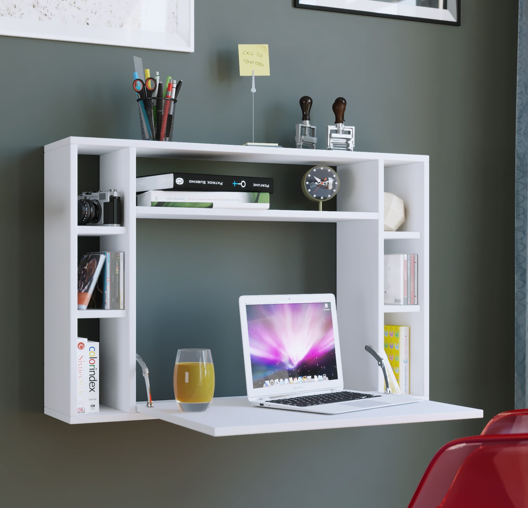 VCM Holz Hänge Klapp Schreibtisch Wandschreibtisch Computertisch Schublade Wandila