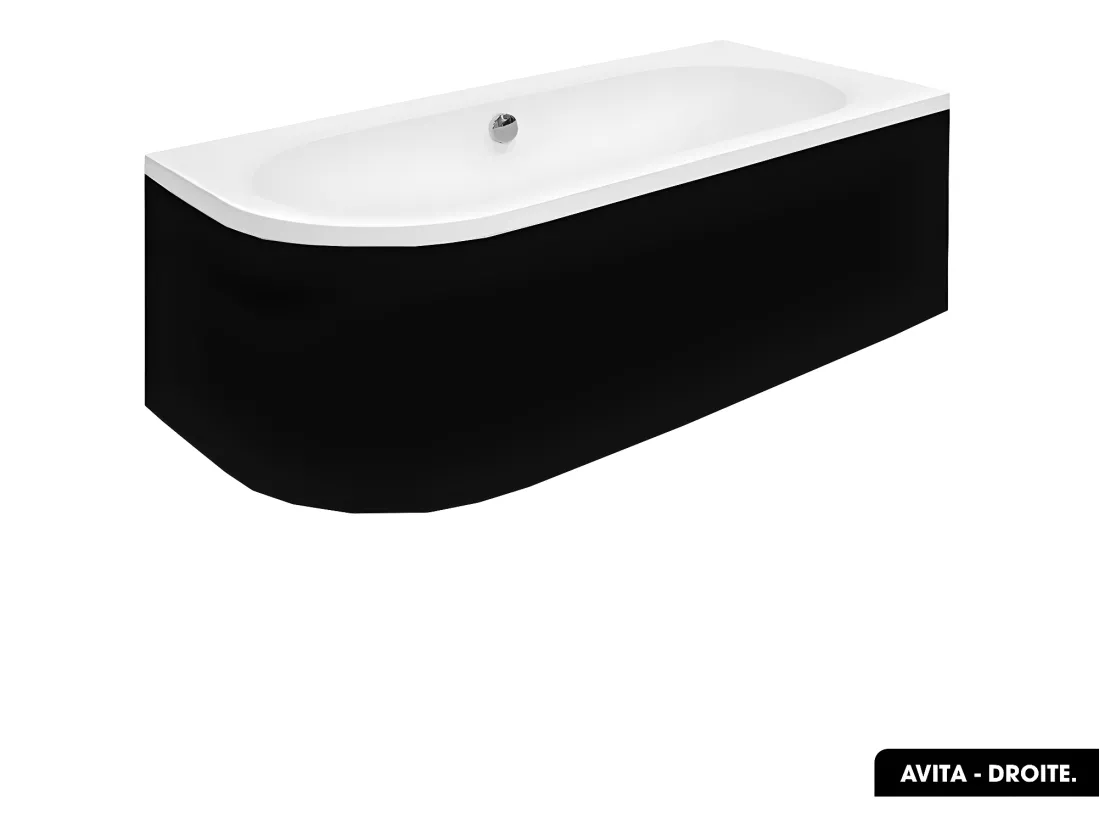 Baignoire d'angle - avec tablier noir Mat et repose tête offert | AVITA | 150 x 75 cm - Droite