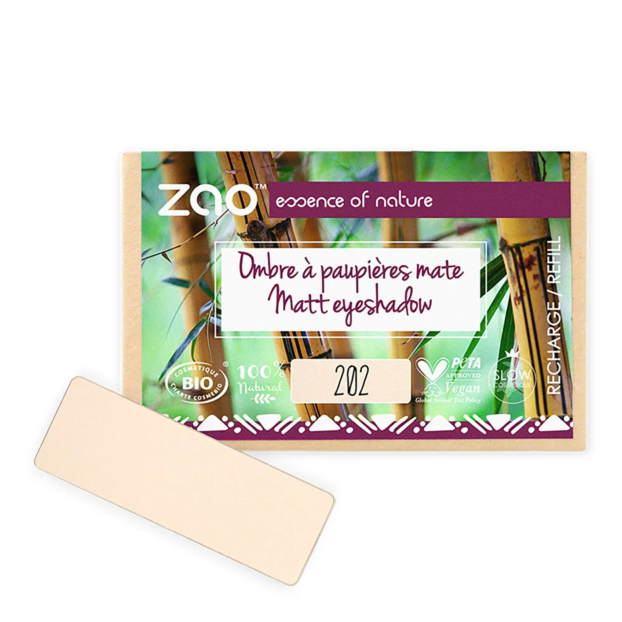 Zao Makeup - Recharge Ombre à Paupières Rectangle Bio, vegan et rechargeable Brun beige - Maquillage