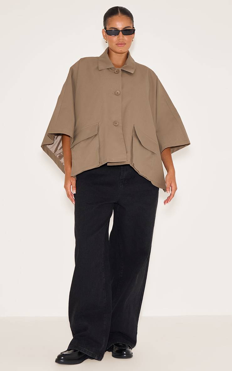 Taupe Veste Style Trench Raccourcie À Manches Chauve-souris Grande Taille