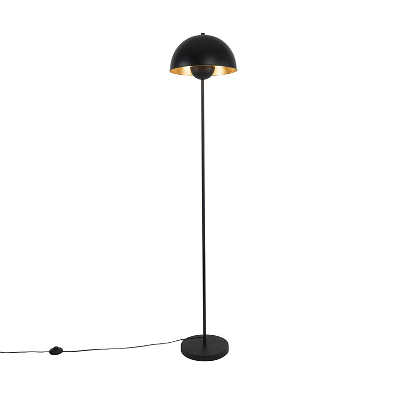 QAZQA - Industrieel I Vintage I Industrieel I Vintage I Staande lamp Zwart met goud I Messing 160 cm - Magnax I Woonkamer I Slaapkamer - Staal Langwerpig - LED Geschikt E27