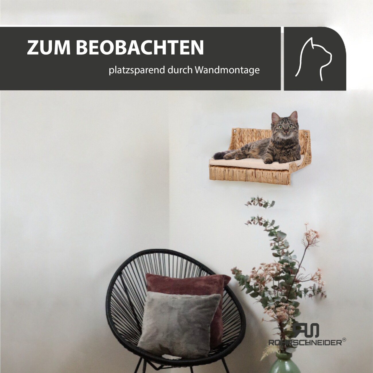 Rohrschneider ® Katzenkletterwand Fenja naturfarben 25 cm, 20 cm, 40 cm