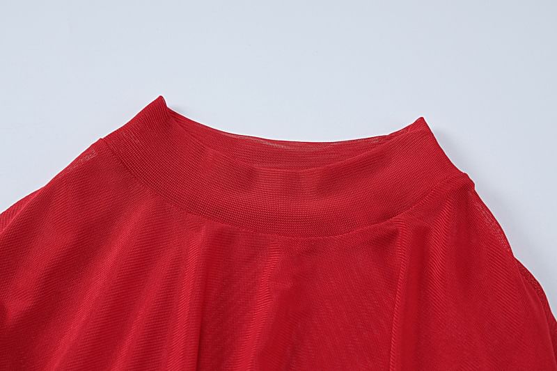nefky - Lange mouwen mockneck effen wikkel doorschijnend cropped T-shirt