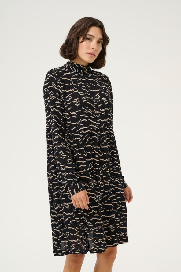 Kaffe KAluna Dress Black/beige abstract print