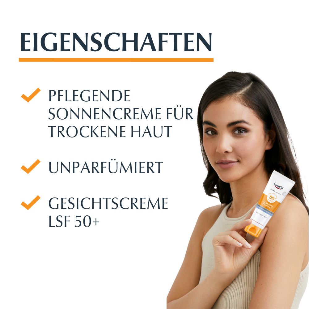 Eucerin® Sensitive Protect Face Sun Creme LSF 50+ – sehr hoher Sonnenschutz für trockene und empfindliche Gesichtshaut
