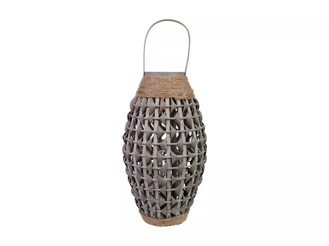 Lanterne en bambou et bois avec bougeoir en verre