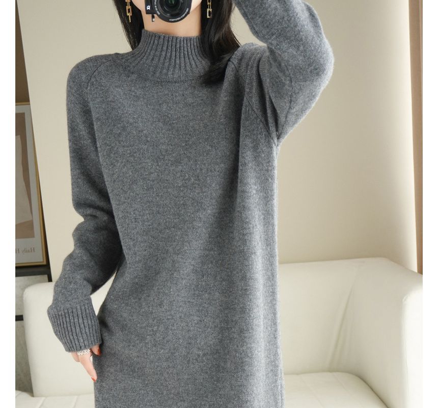 Gistinty - Effen midi-truijurk met mock-neck