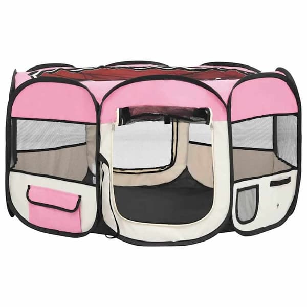vidaXL Sammenleggbar lekegrind for hunder bæreveske rosa 125x125x61 cm