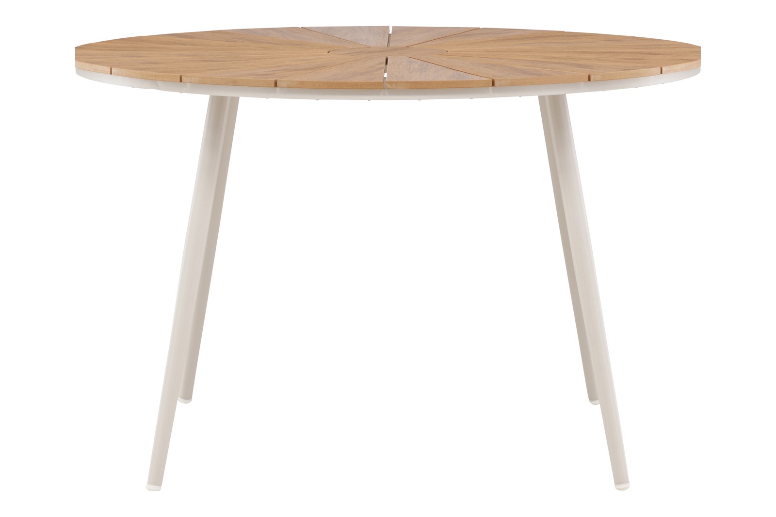 San Vito spisebord Rundt hagebord med beigelakkert understell med naturfaget bordplate.
