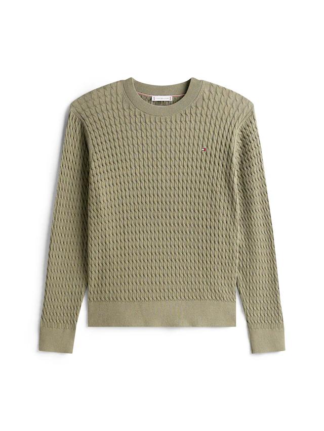 Tommy Hilfiger Curve Strickpullover »CRV CO CABLE FINE GG C-NK LS SWT«, in grossen Grössen, mit Zopfmuster