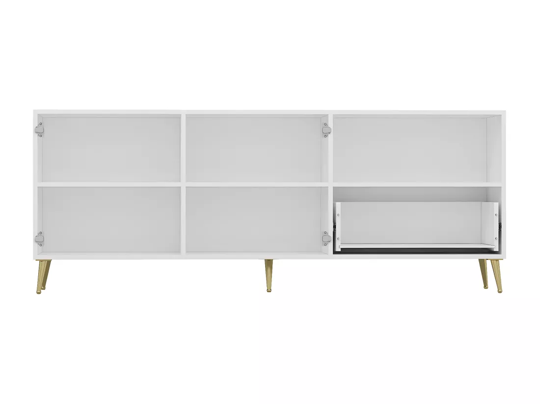 Buffet avec 2 portes, 1 tiroir et 1 niche - Blanc et Doré - MAVELYA