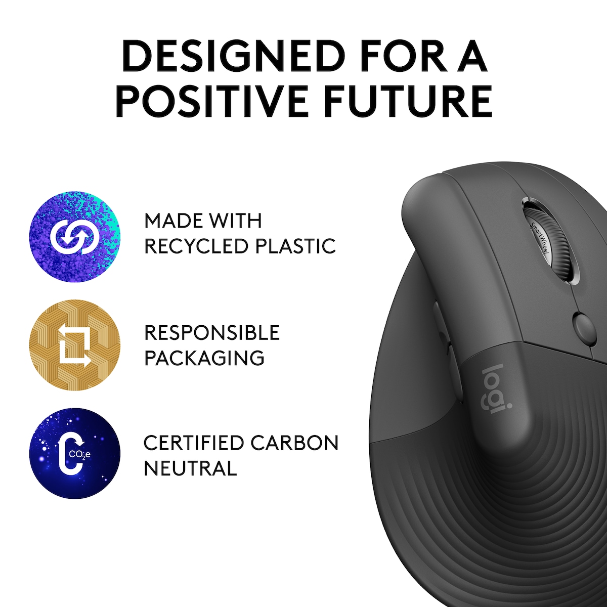 Logitech Lift Vertical trådløs mus (grafitt)
