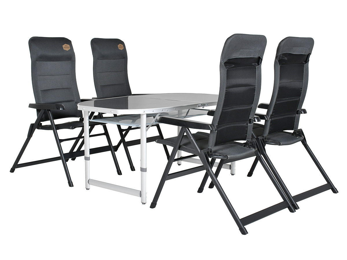 Obelink Cyprus 150 Grey en Ambassador Grey tafel met standenstoelen