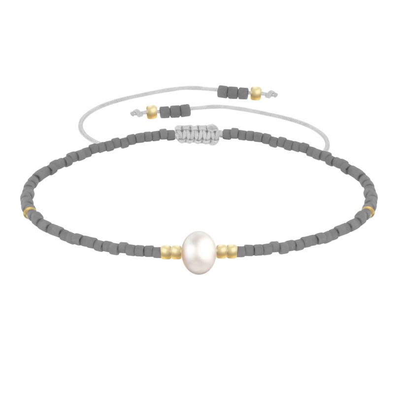 Bracelet Lien Perle d'Eau Douce Blanche et Petites Perles Grises
