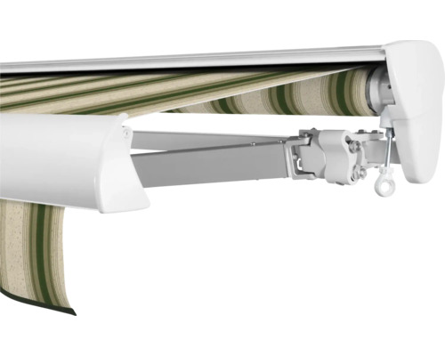 SOLUNA Semi-cassettezonwering Classic 2.5x1.5 Doekdesign 320b70 Frame E6EV1 Zilver Geanodiseerd Aandrijving Rechts Inclusief Slinger