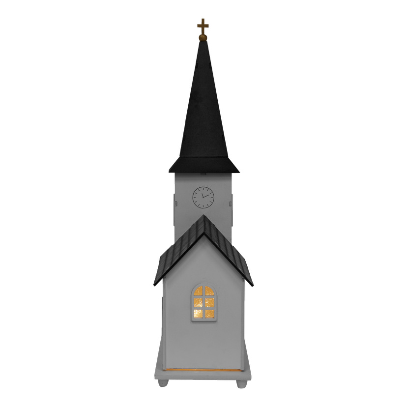 Kirke med spilledåse og LED-belysning 40 cm