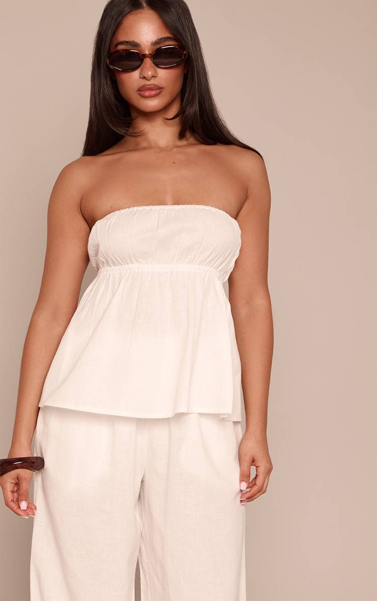Blanc Top Bandeau À Basque Effet Lin Petite