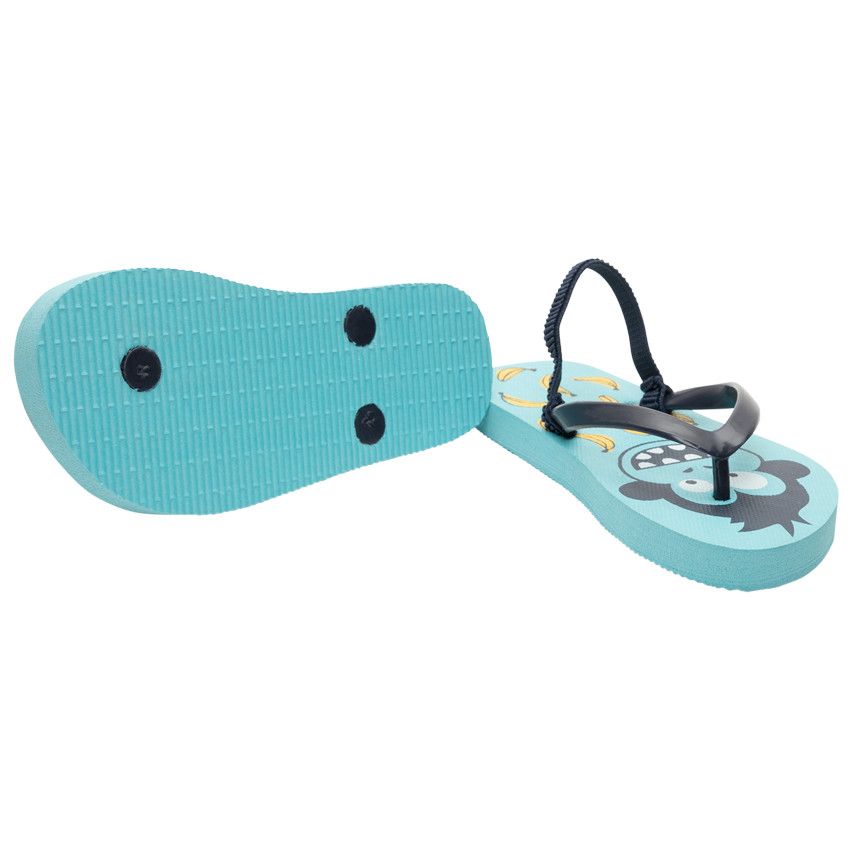 Tongs print singe et bananes à lanière au dos - Bleu marine