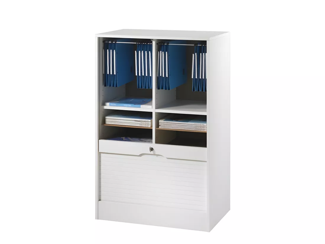 Classeur à Rideau 8 Tablettes Multi Coloris L 70 cm H 108 cm P 44 cm - Coloris: Blanc