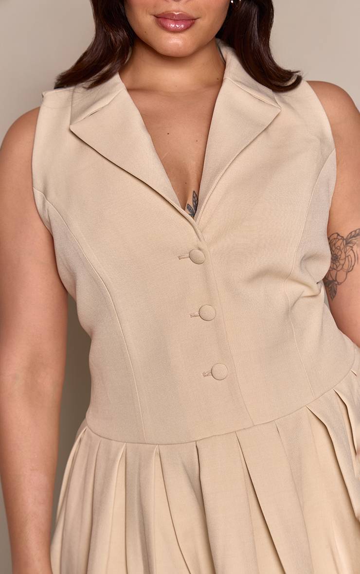 Crème Robe Plissée Boutonnée Grande Taille
