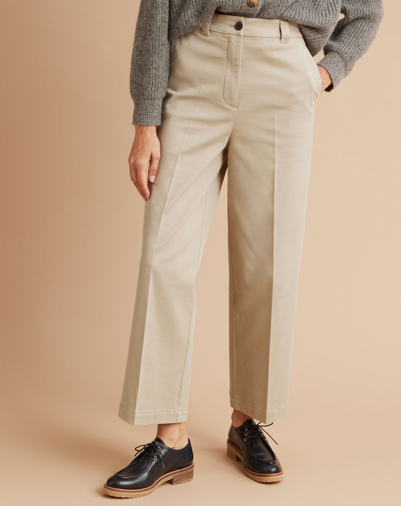 Cyrillus Pantalon large en Twill beige moyen