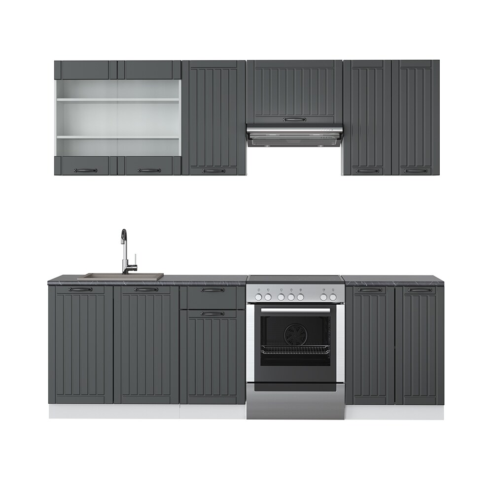 Vicco Küche Fame-Line 240 cm Küchenzeile Landhaus Küchenblock Einbau Anthrazit