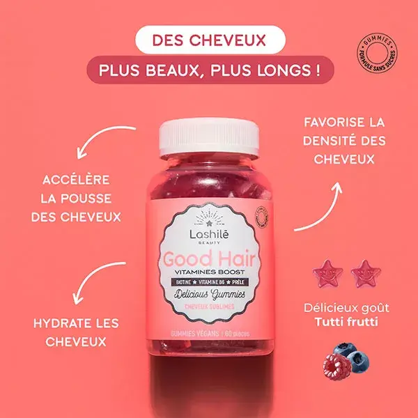 Vitaminas Lashilé Beauty Good Hair Boost Sublime Hair Sem Açúcar - 60 gomas