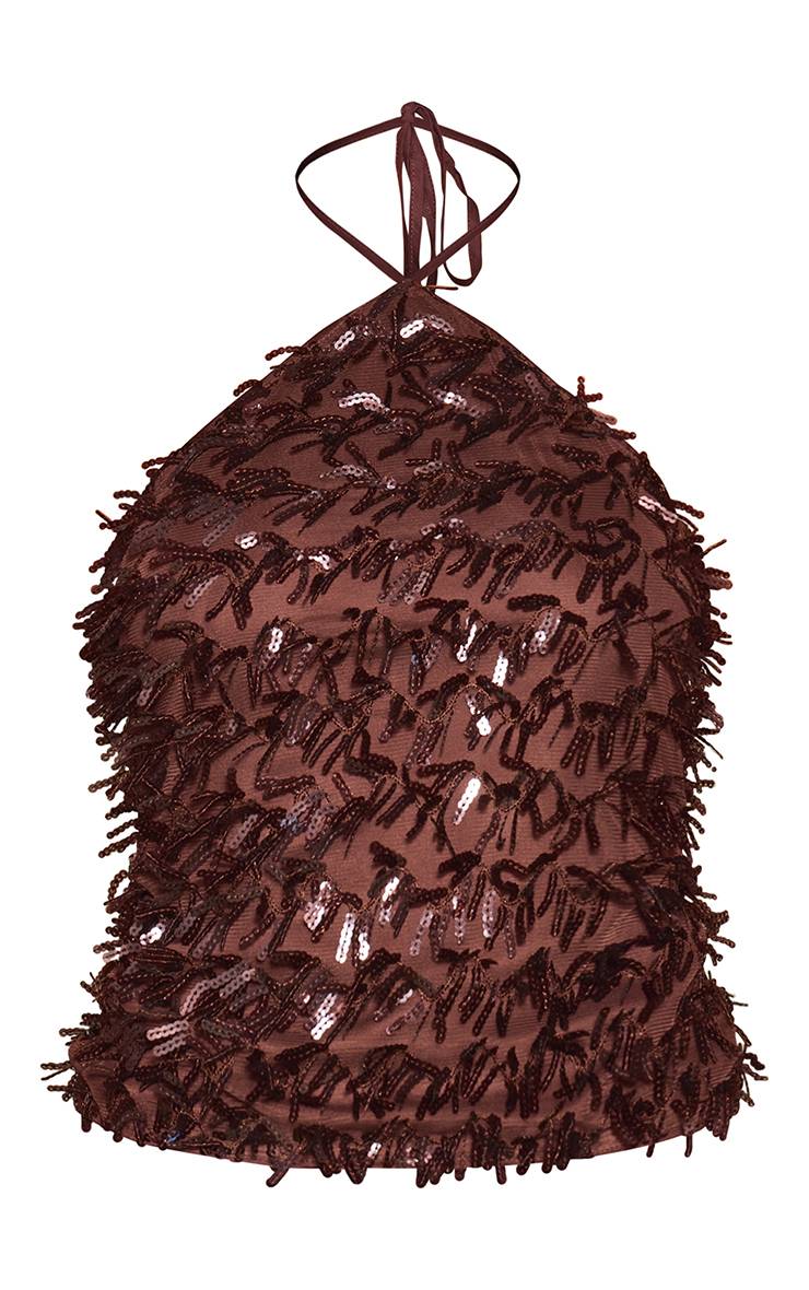 Chocolat Haut Dos-nu À Sequins Et Pompons