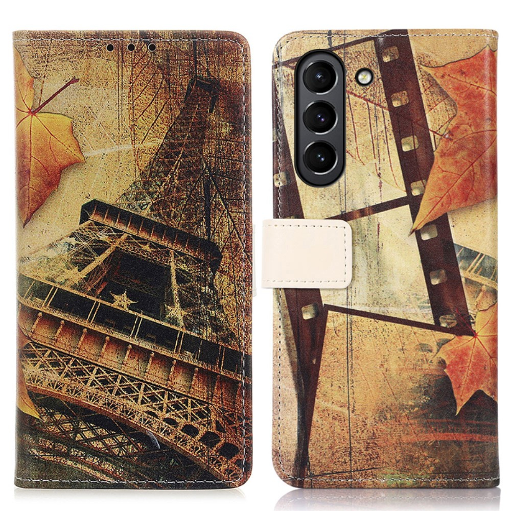 Samsung Galaxy S21 FE 5G Leder Tasche mit Kartenfächern Eiffelturm - Braun