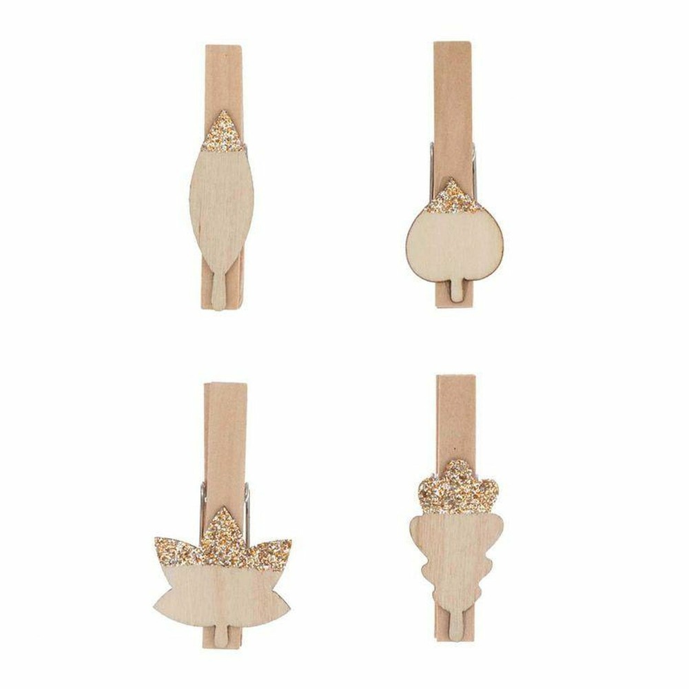 8 pinces clip en bois feuilles dorées 2,3 x 1,5 cm