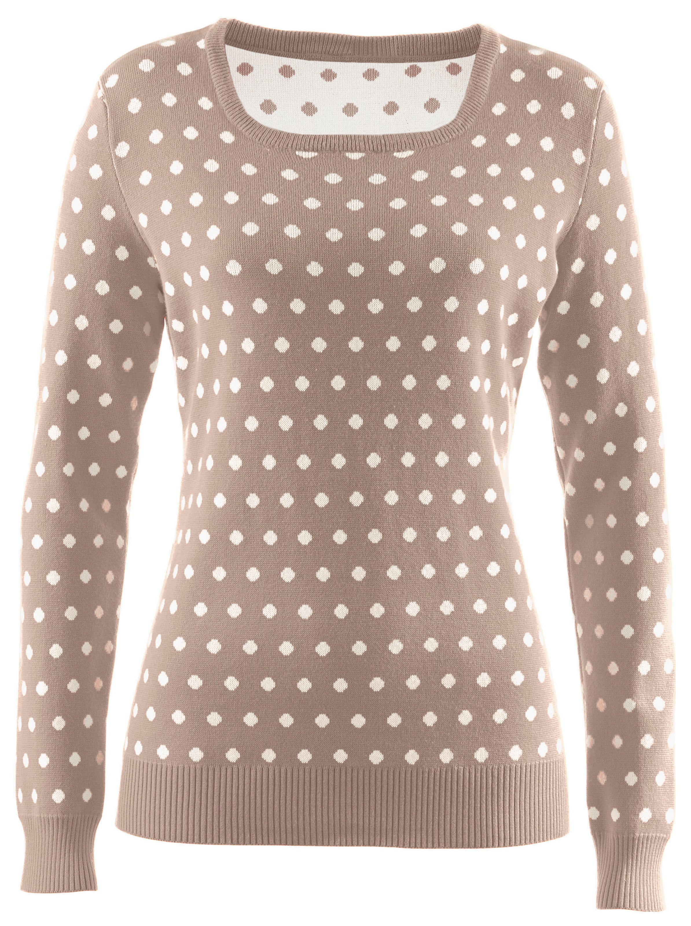 Strickpullover in taupe-weiß-getupft