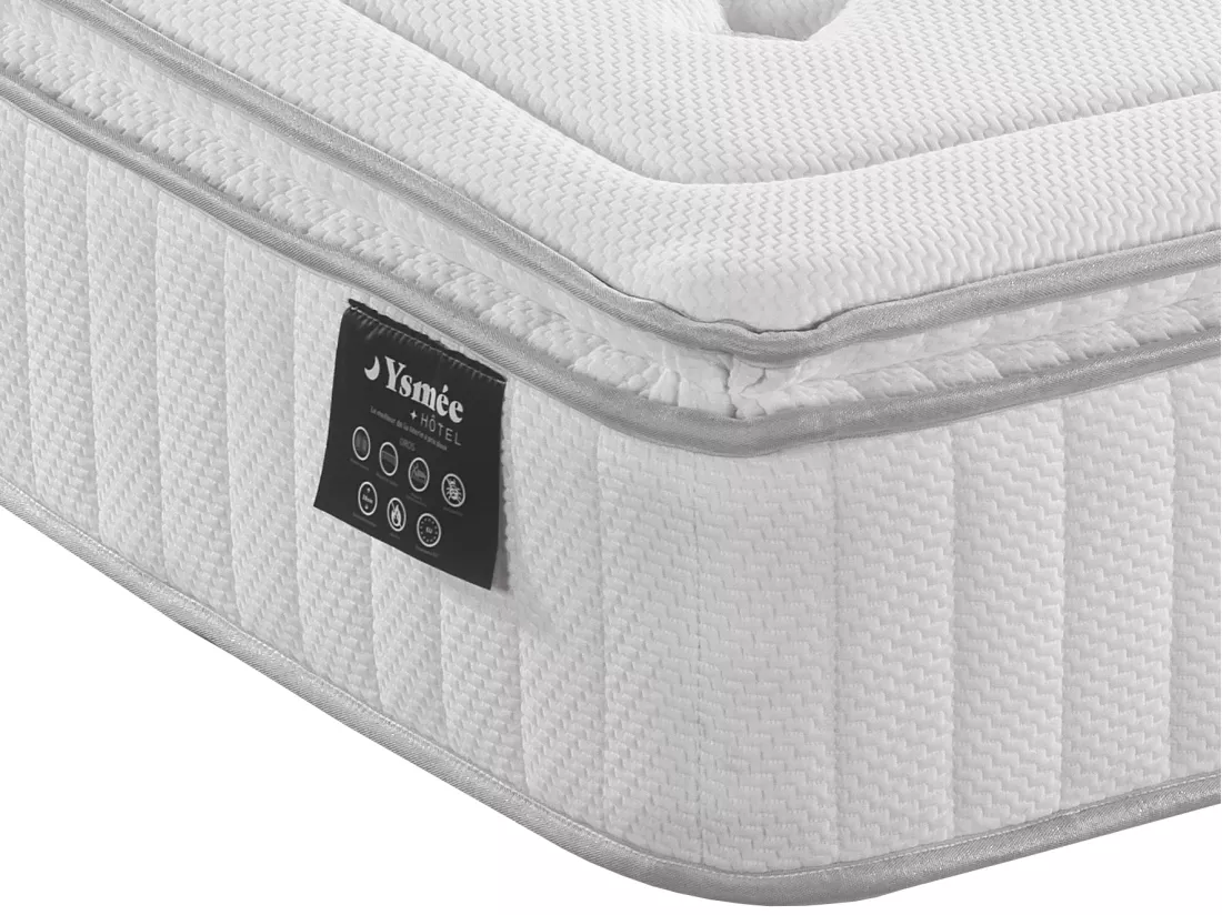 Matelas 160 x 200 cm hybride anti-feu ressorts ensachés 5 zones, mémoire de forme et surmatelas intégré ép.28cm - OROS de YSMÉE HÔTEL