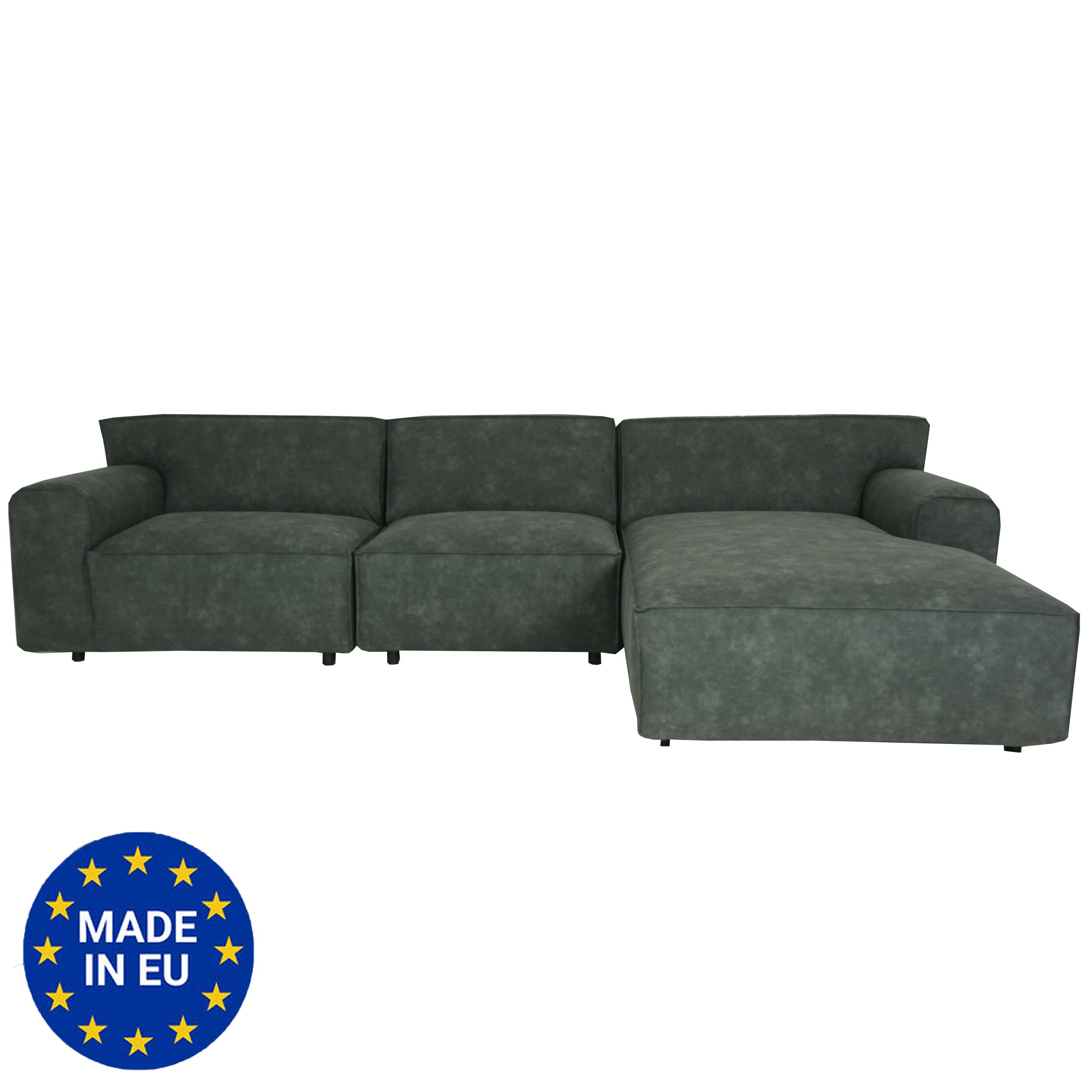 Ecksofa MCW-J59, Couch Sofa mit Ottomane rechts, Made in EU, wasserabweisend 295cm ~ Kunstleder grau