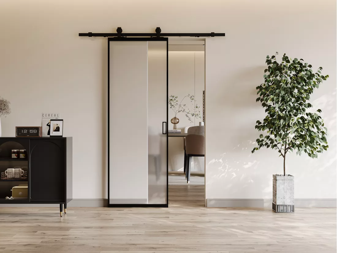 Porte coulissante avec système en applique - aluminium et verre trempé dépoli - H205 x L73 cm - LINCI II