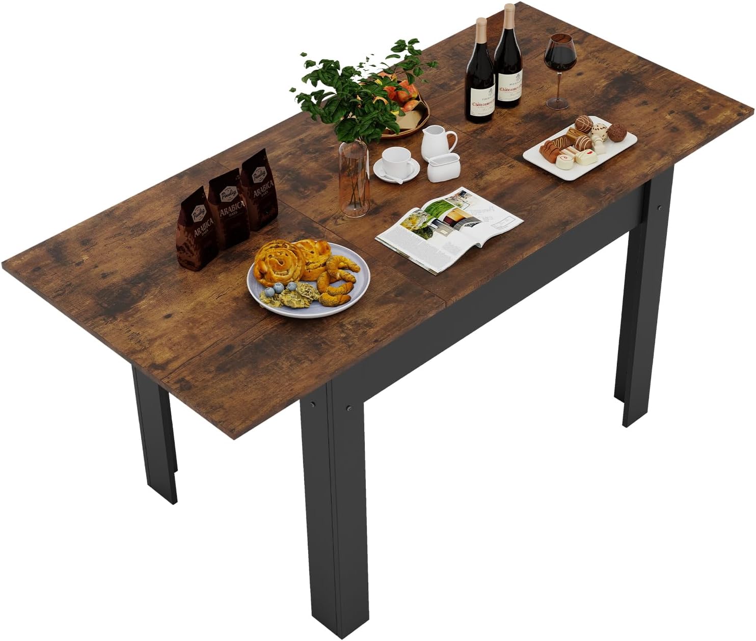 ARTETHYS Esstisch Ausziehbar 105/150x70 cm, Industrieller Küchentische Esszimmertisch, Rechteckiger Tischplatte für 4-6 Personen, Holztisch mit Metallbeinen, Tisch für Esszimmer, Küche, Wohnzimmer