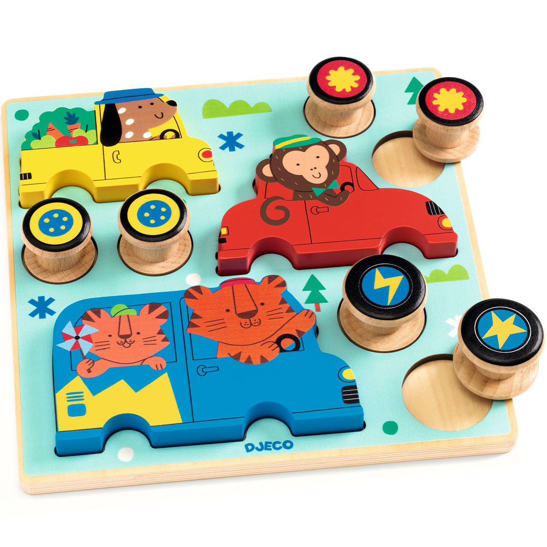 djeco houten puzzel puzz & roll color - 9st